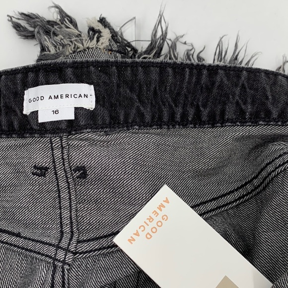 Good American 90's shorts cross-over high waist black jean denim fringe new 16 - Picture 5 of 5